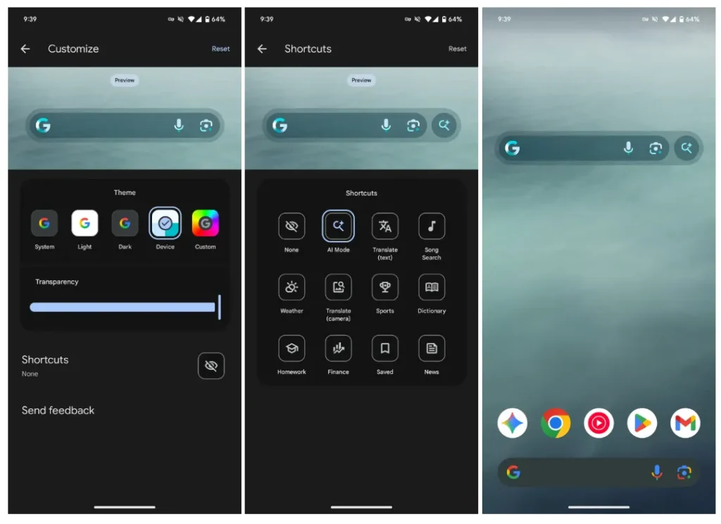 google ai mode android shortcut